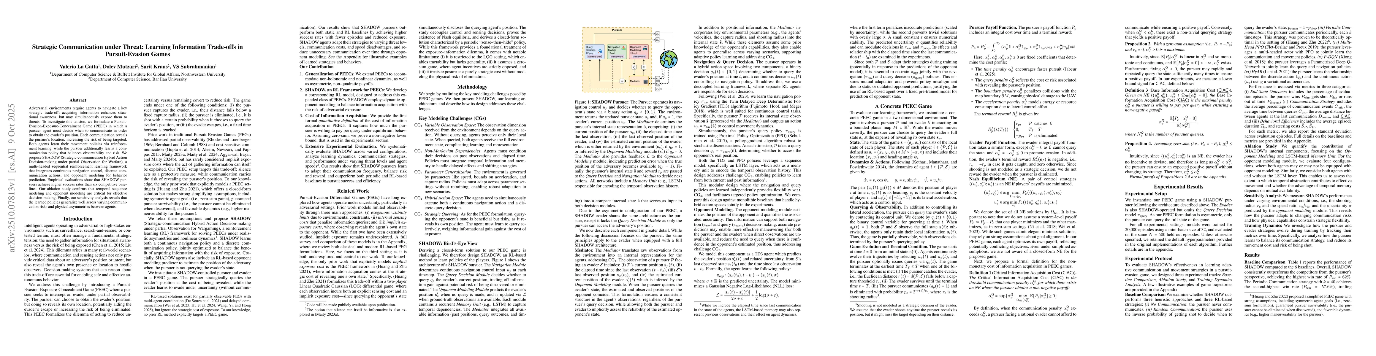Thumbnail for Strategic Communication under Threat: Learning Information Trade-offs in
  Pursuit-Evasion Games
