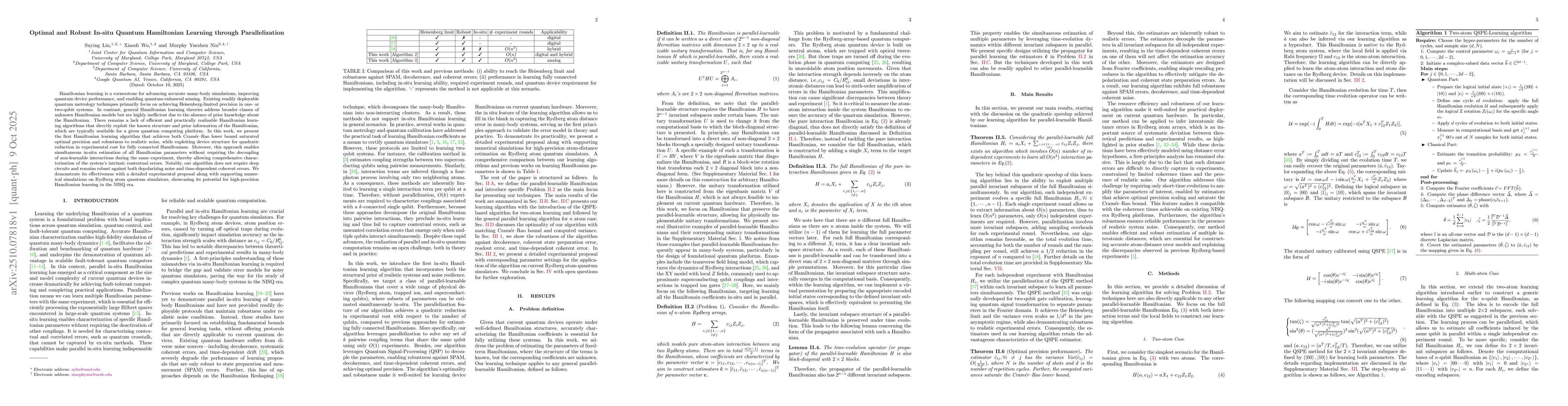 Thumbnail for Optimal and Robust In-situ Quantum Hamiltonian Learning through
  Parallelization