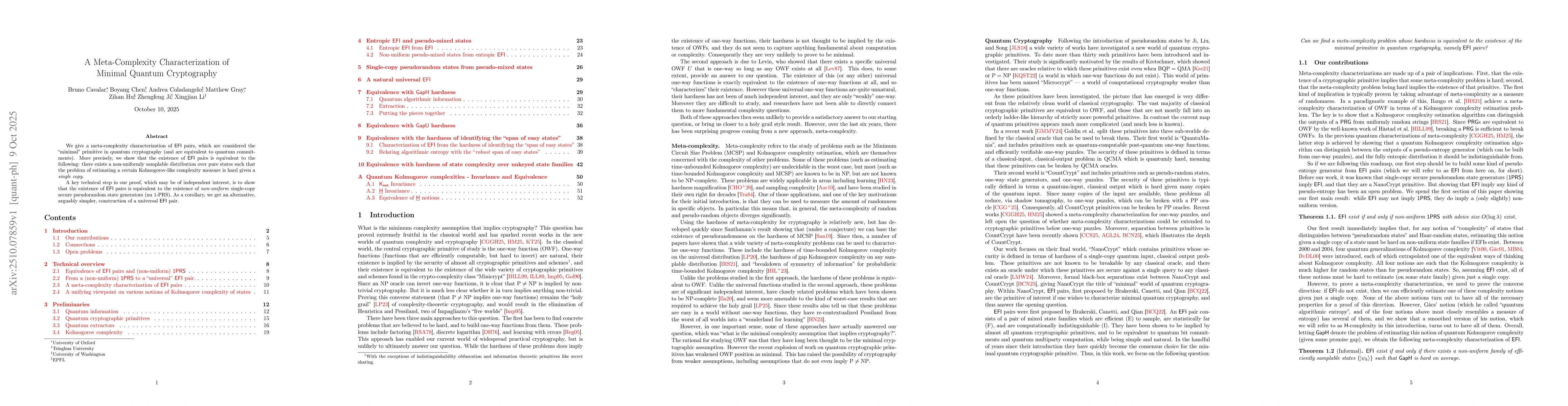 Thumbnail for A Meta-Complexity Characterization of Minimal Quantum Cryptography