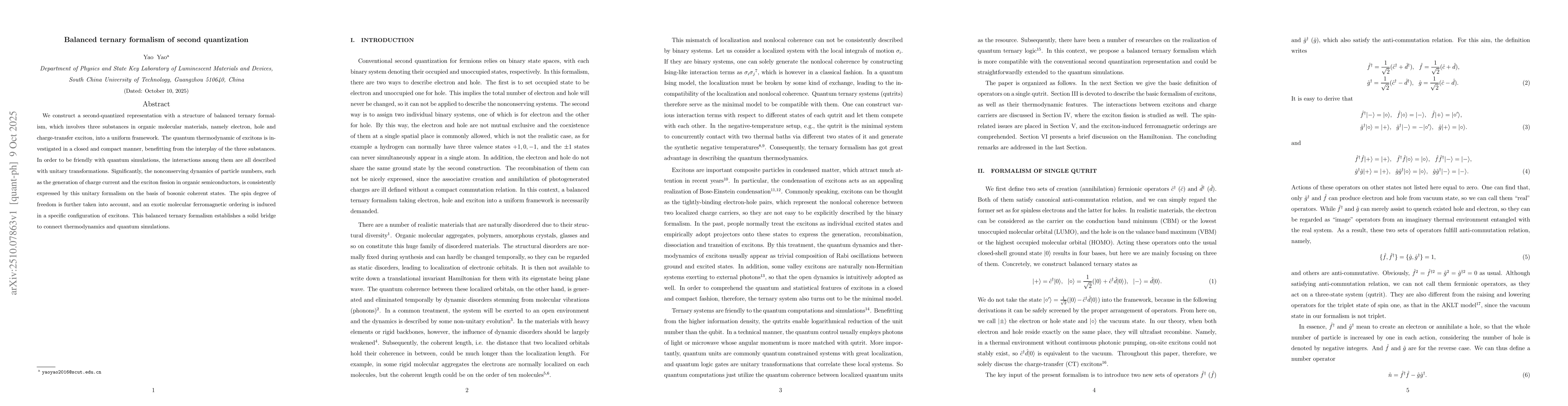 Thumbnail for Balanced ternary formalism of second quantization