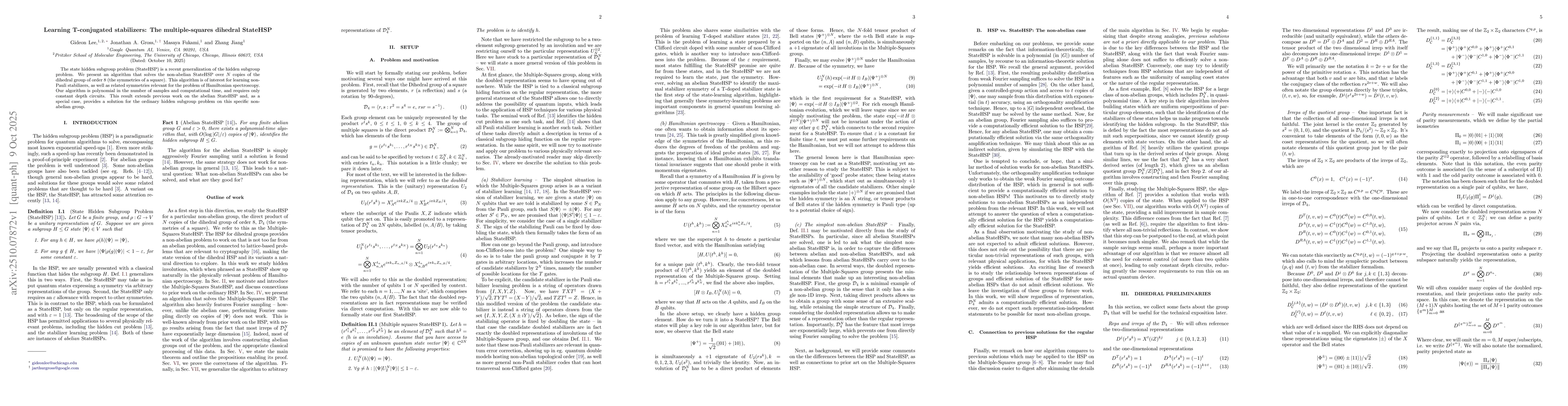 Thumbnail for Learning T-conjugated stabilizers: The multiple-squares dihedral
  StateHSP