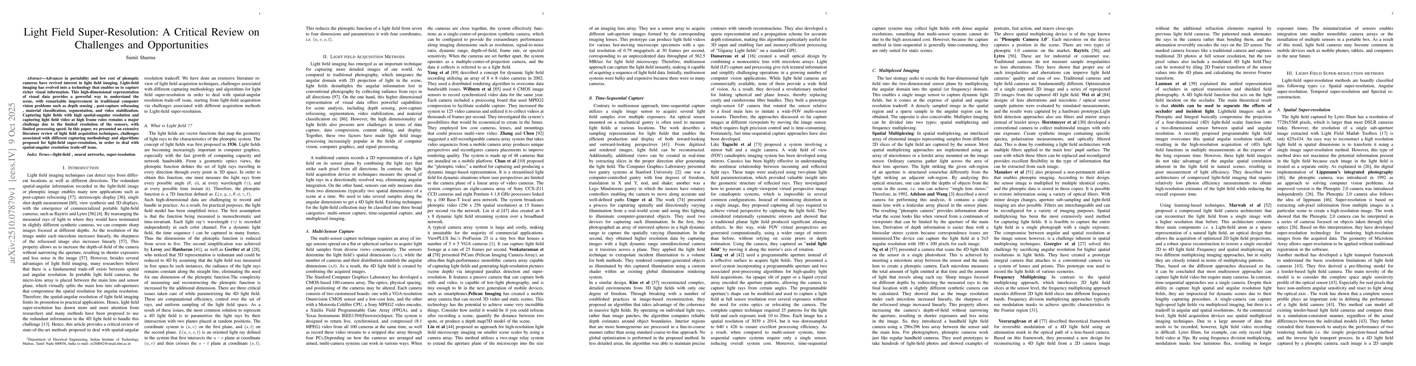 Thumbnail for Light Field Super-Resolution: A Critical Review on Challenges and
  Opportunities