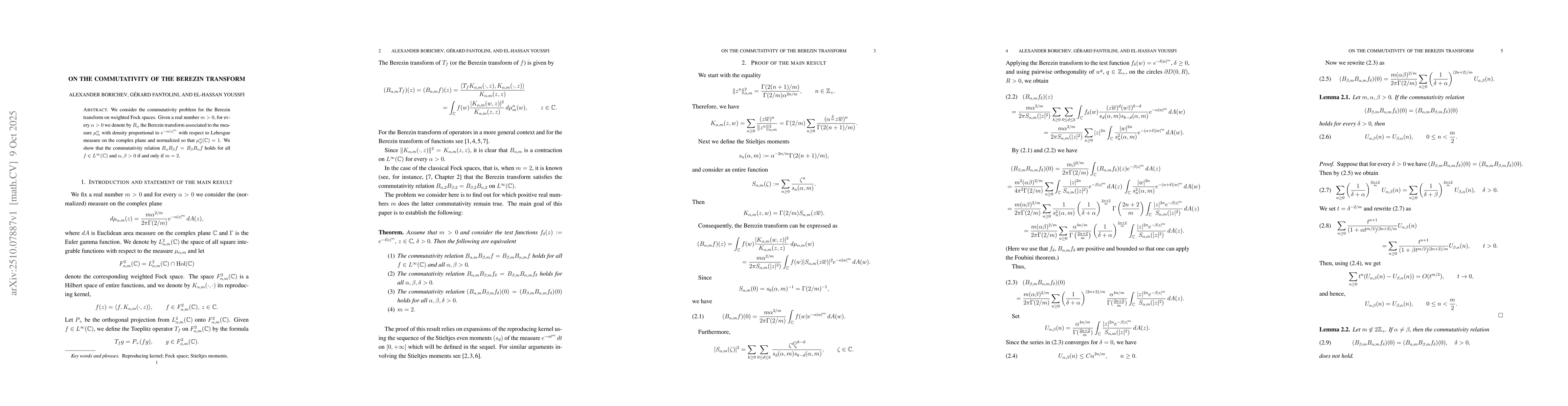 Thumbnail for On the Commutativity of the Berezin Transform