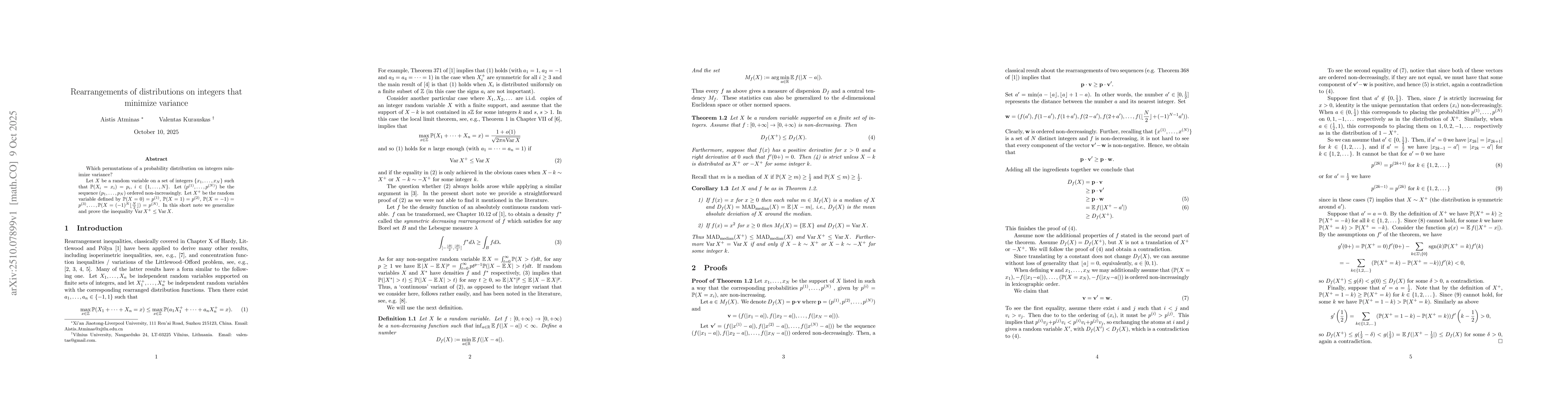 Thumbnail for Rearrangements of distributions on integers that minimize variance