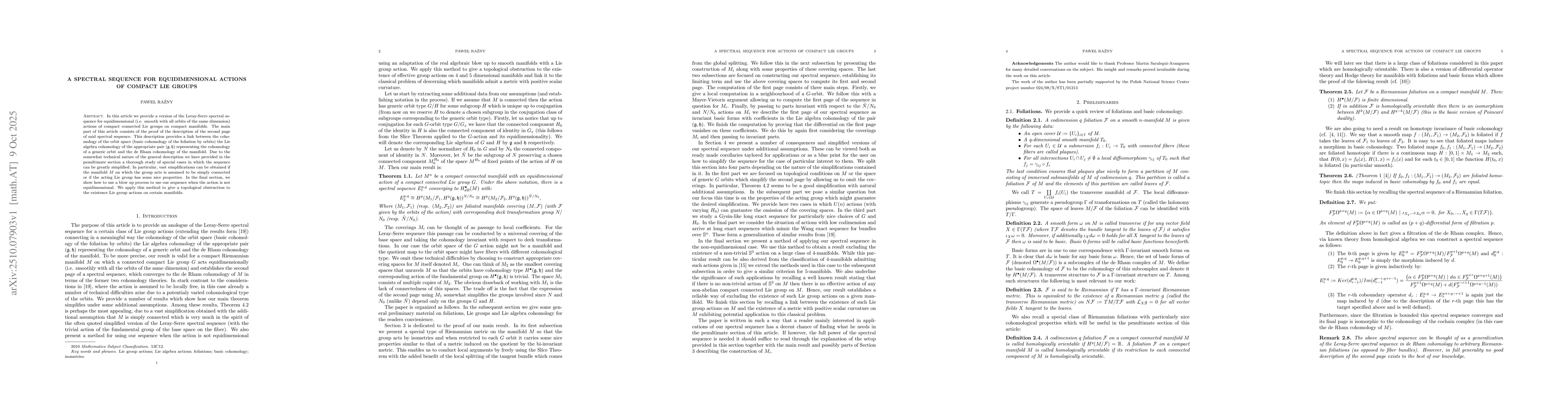 Thumbnail for A Spectral Sequence for Equidimensional Actions of Compact Lie Groups