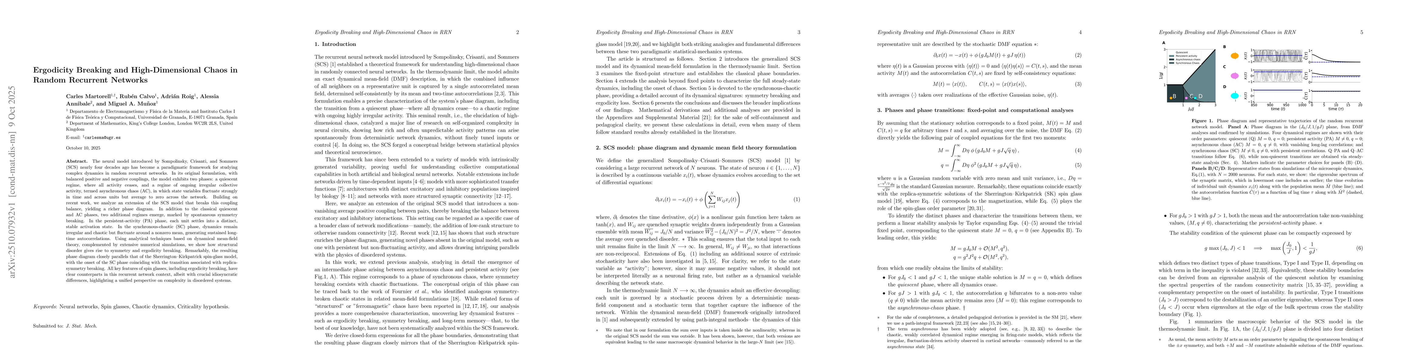 Thumbnail for Ergodicity Breaking and High-Dimensional Chaos in Random Recurrent
  Networks