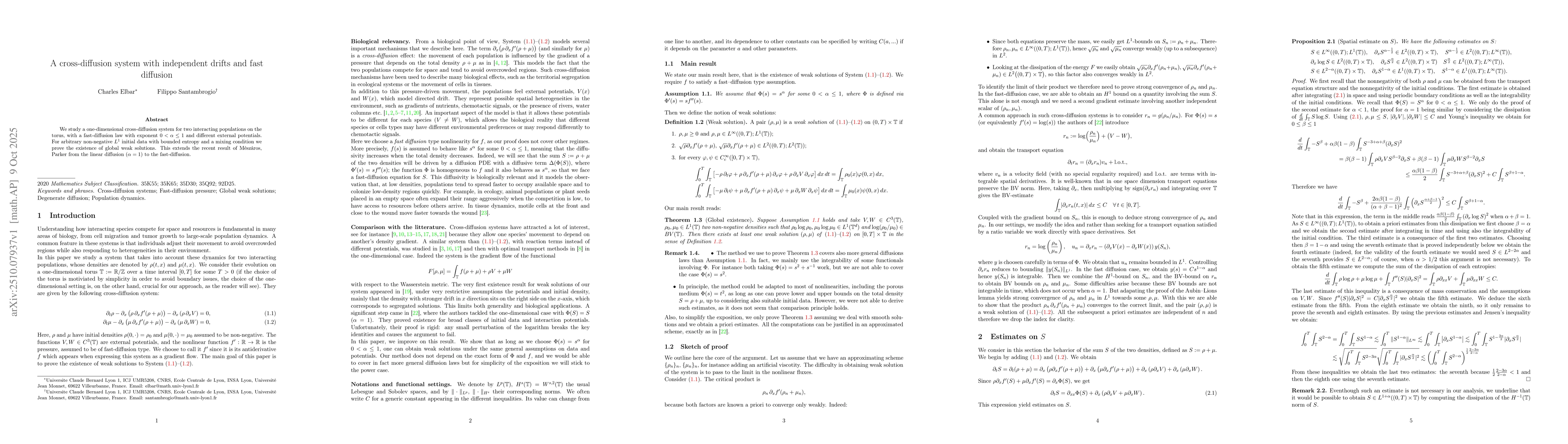 Thumbnail for A cross-diffusion system with independent drifts and fast diffusion