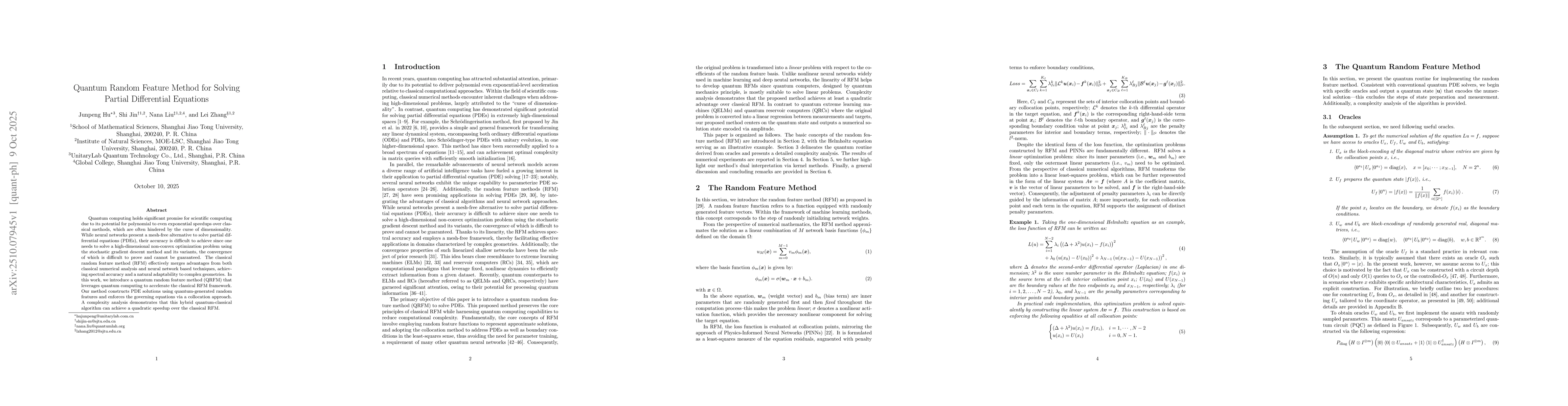 Thumbnail for Quantum Random Feature Method for Solving Partial Differential Equations