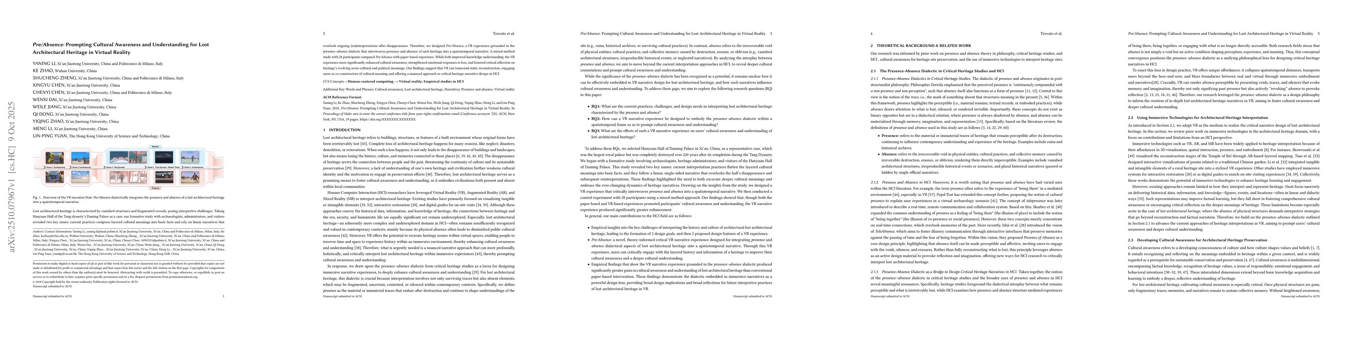 Thumbnail for Pre/Absence: Prompting Cultural Awareness and Understanding for Lost
  Architectural Heritage in Virtual Reality