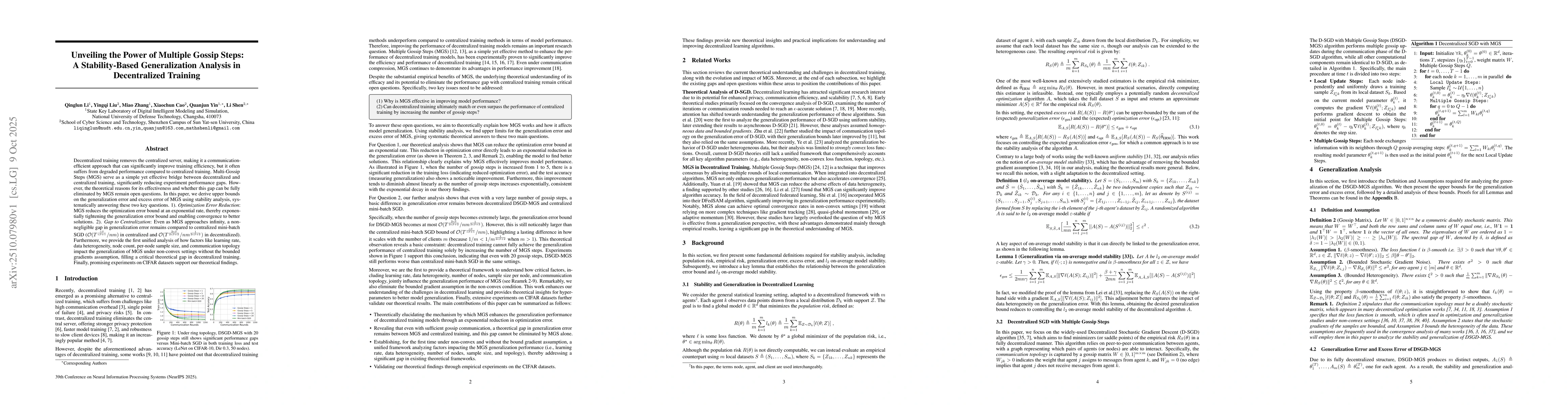 Thumbnail for Unveiling the Power of Multiple Gossip Steps: A Stability-Based
  Generalization Analysis in Decentralized Training