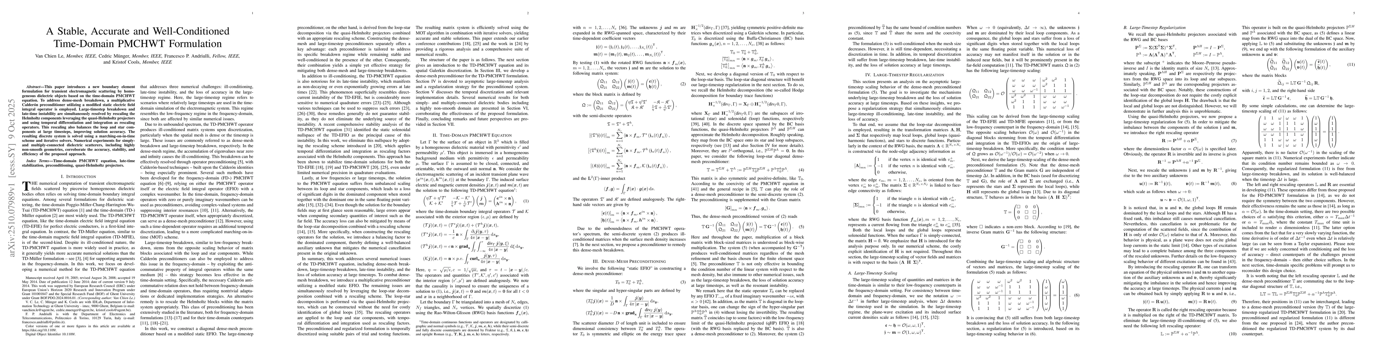 Thumbnail for A Stable, Accurate and Well-Conditioned Time-Domain PMCHWT Formulation
