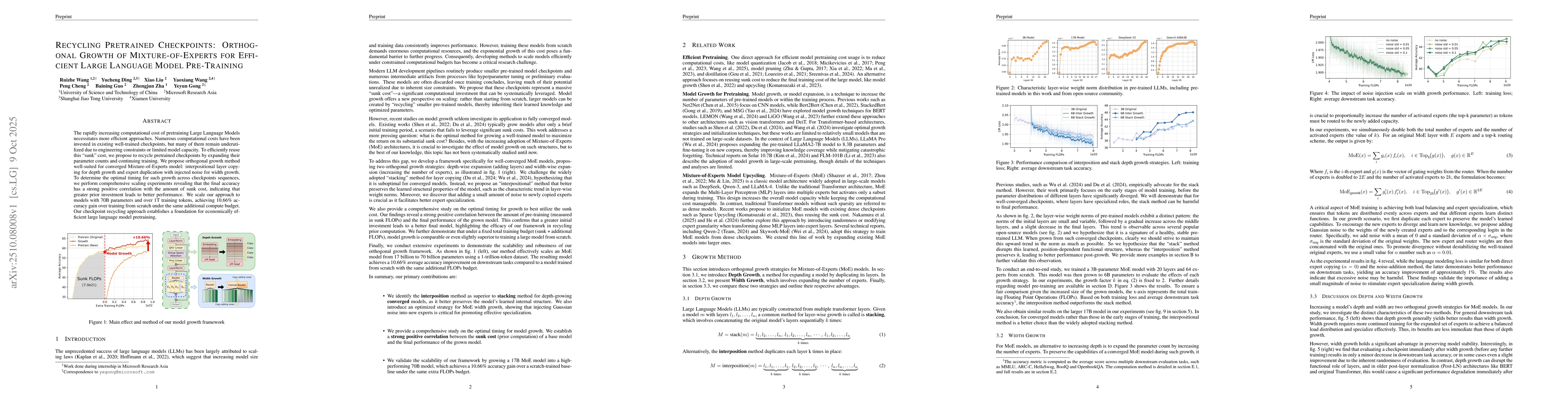 Thumbnail for Recycling Pretrained Checkpoints: Orthogonal Growth of
  Mixture-of-Experts for Efficient Large Language Model Pre-Training