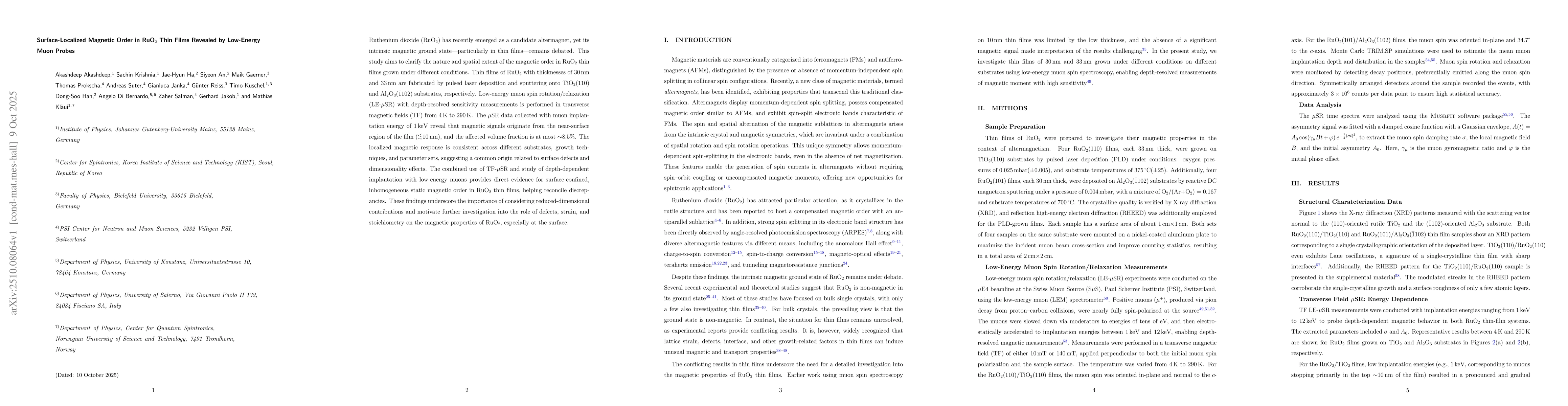 Thumbnail for Surface-Localized Magnetic Order in RuO2 Thin Films Revealed by
  Low-Energy Muon Probes