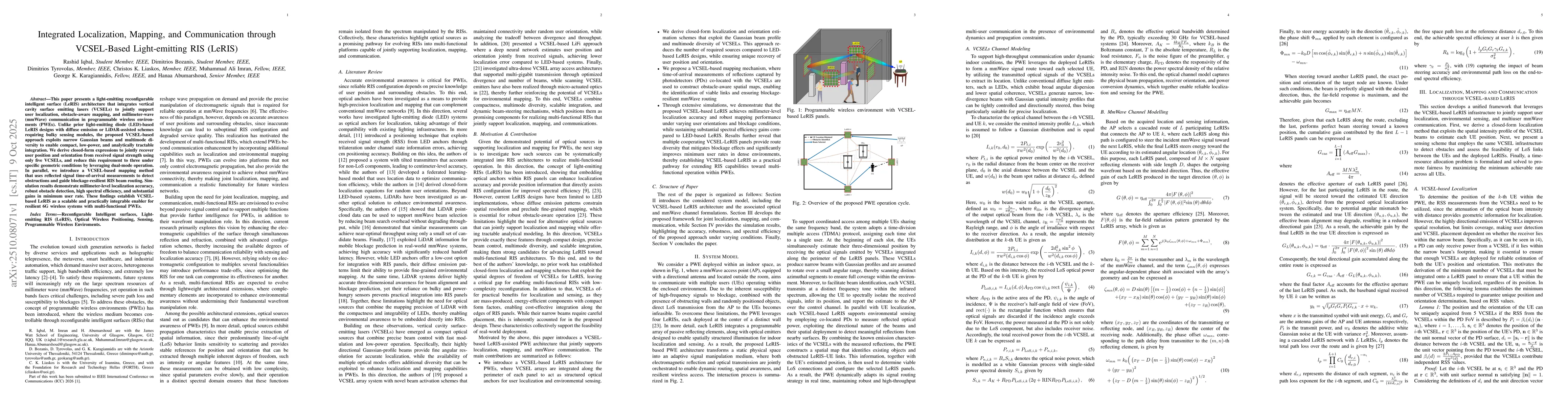 Thumbnail for Integrated Localization, Mapping, and Communication through VCSEL-Based
  Light-emitting RIS (LeRIS)