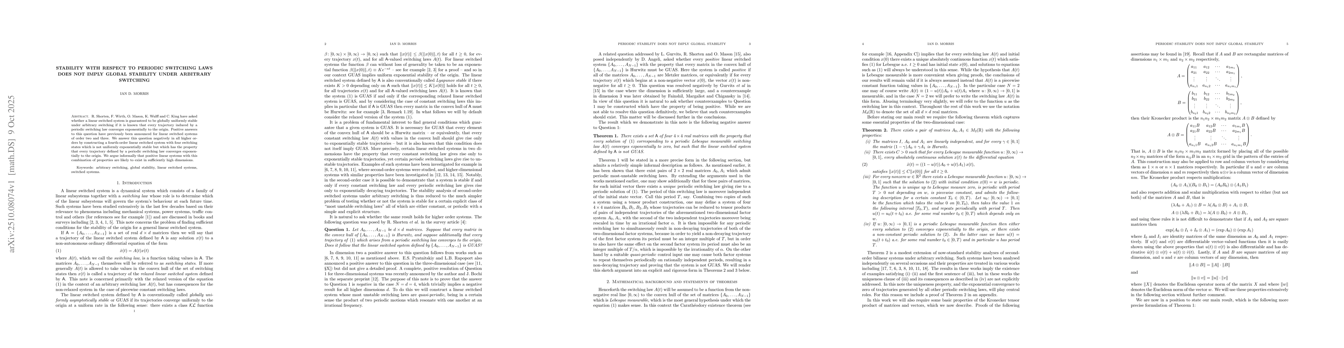 Thumbnail for Stability with respect to periodic switching laws does not imply global
  stability under arbitrary switching