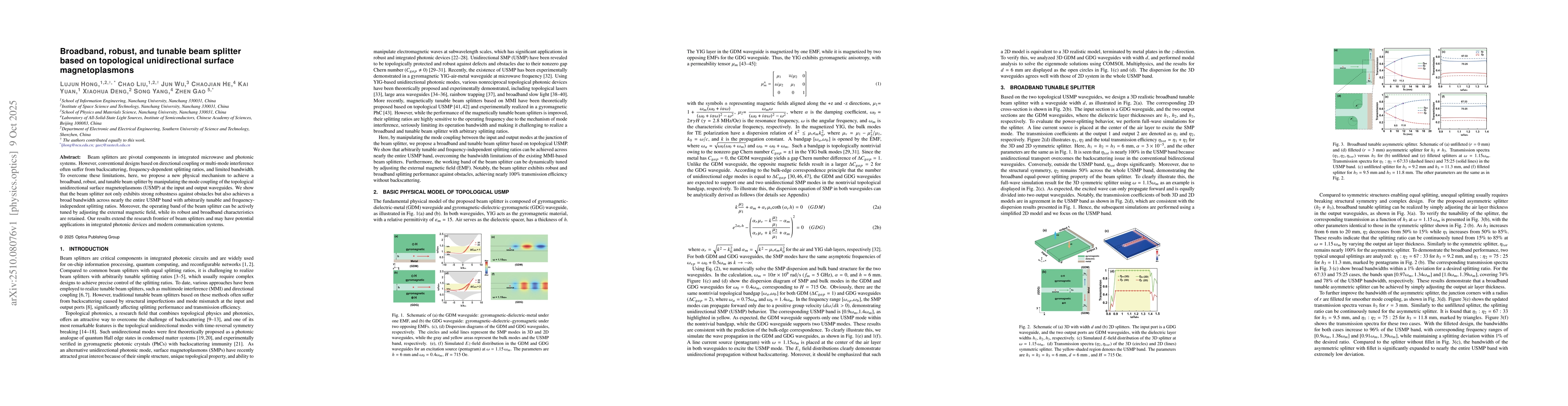 Thumbnail for Broadband, robust, and tunable beam splitter based on topological
  unidirectional surface magnetoplasmons