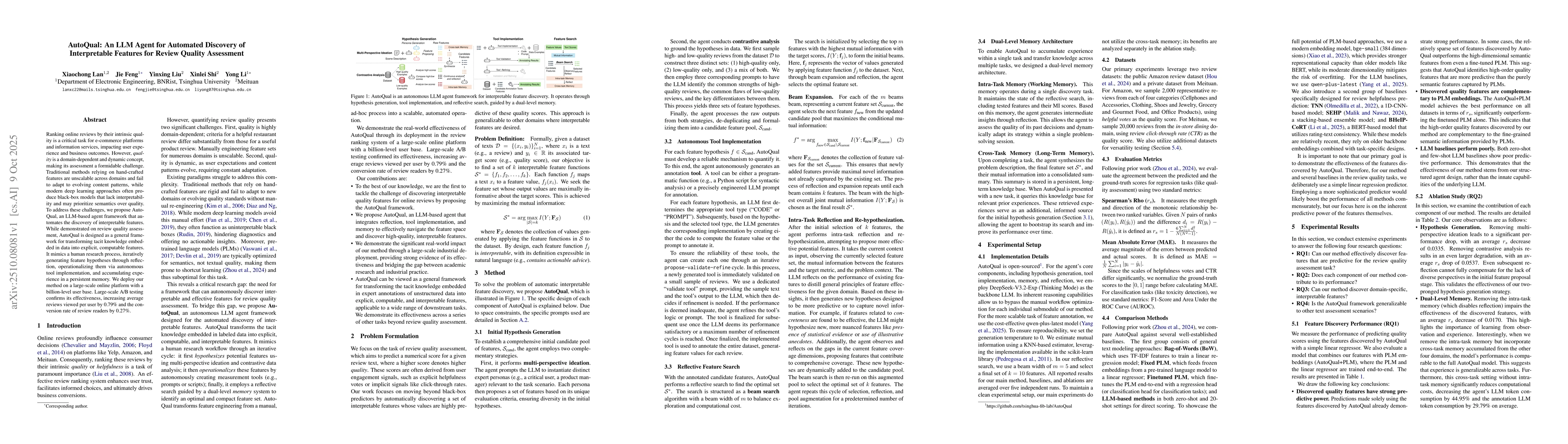 Thumbnail for AutoQual: An LLM Agent for Automated Discovery of Interpretable Features
  for Review Quality Assessment