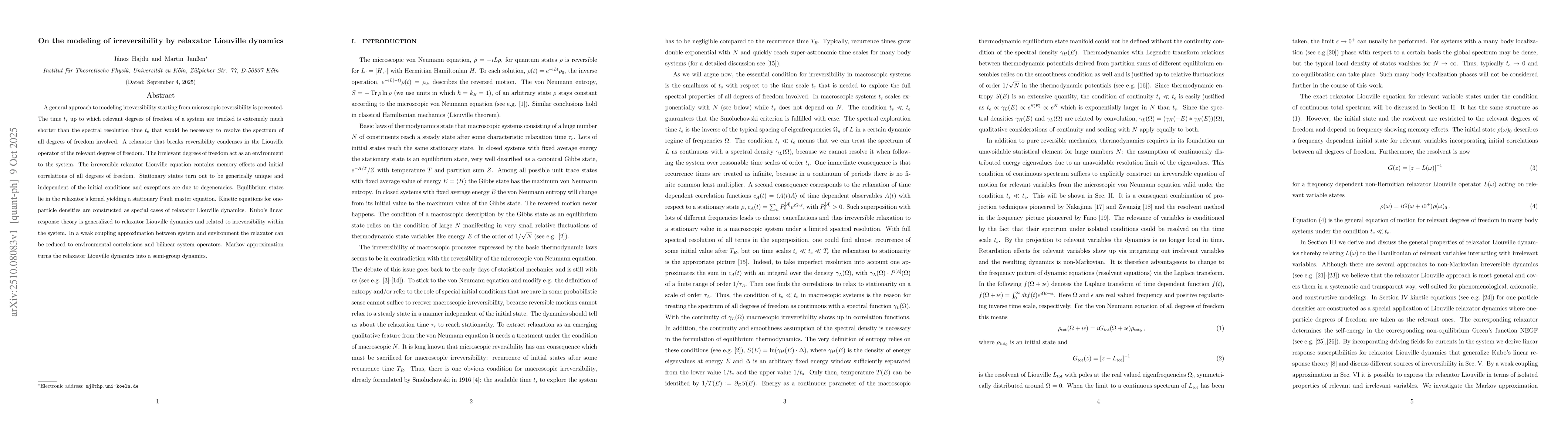 Thumbnail for On the modeling of irreversibility by relaxator Liouville dynamics