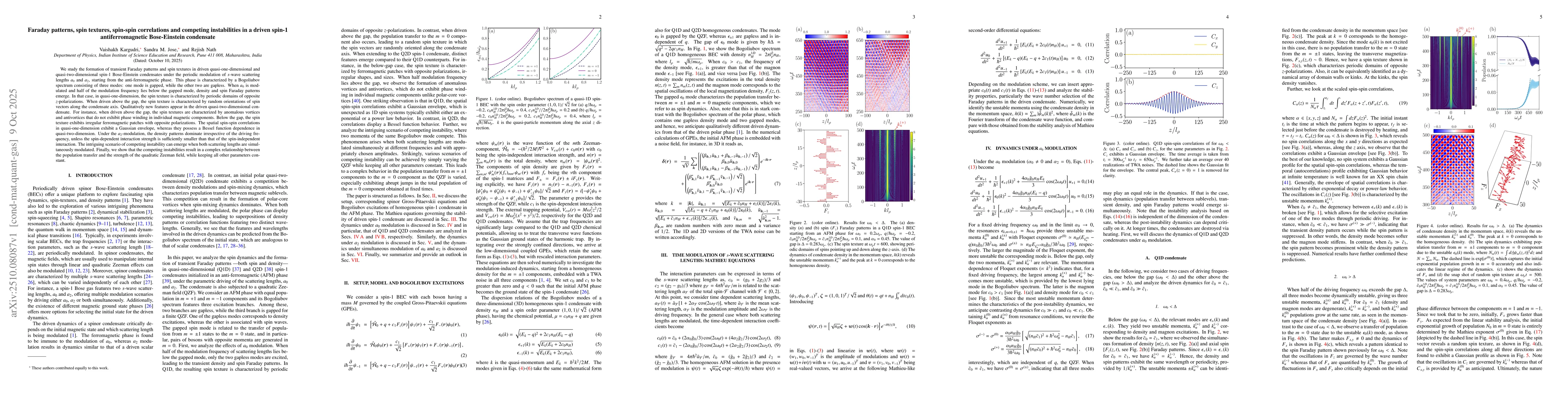 Thumbnail for Faraday patterns, spin textures, spin-spin correlations and competing
  instabilities in a driven spin-1 antiferromagnetic Bose-Einstein condensate