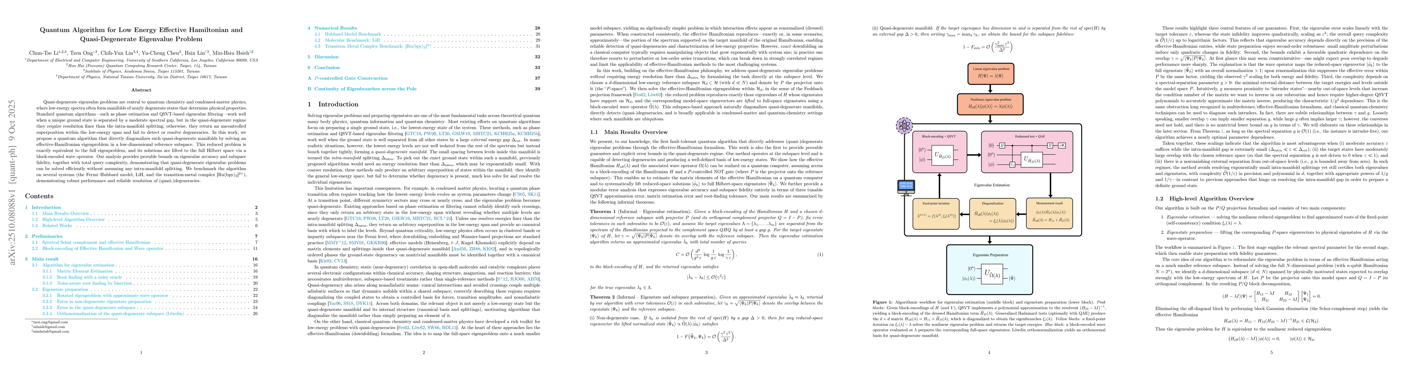 Thumbnail for Quantum Algorithm for Low Energy Effective Hamiltonian and
  Quasi-Degenerate Eigenvalue Problem