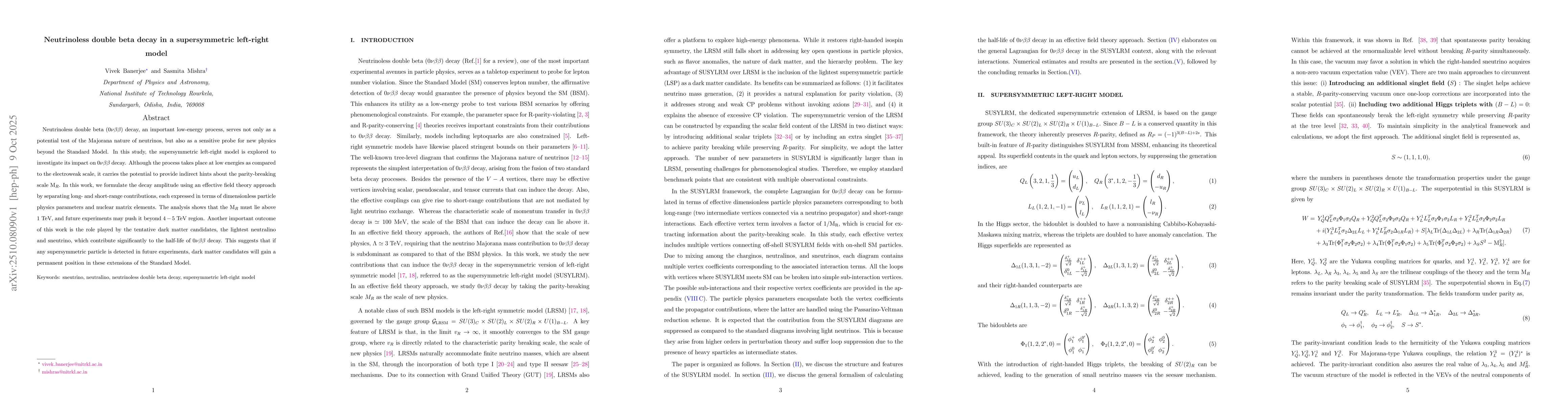 Thumbnail for Neutrinoless double beta decay in a supersymmetric left-right model