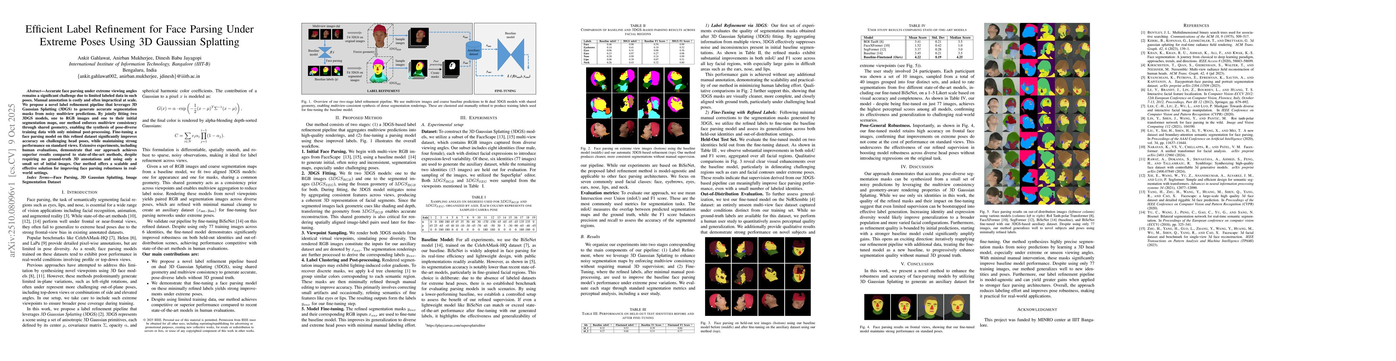Thumbnail for Efficient Label Refinement for Face Parsing Under Extreme Poses Using 3D
  Gaussian Splatting
