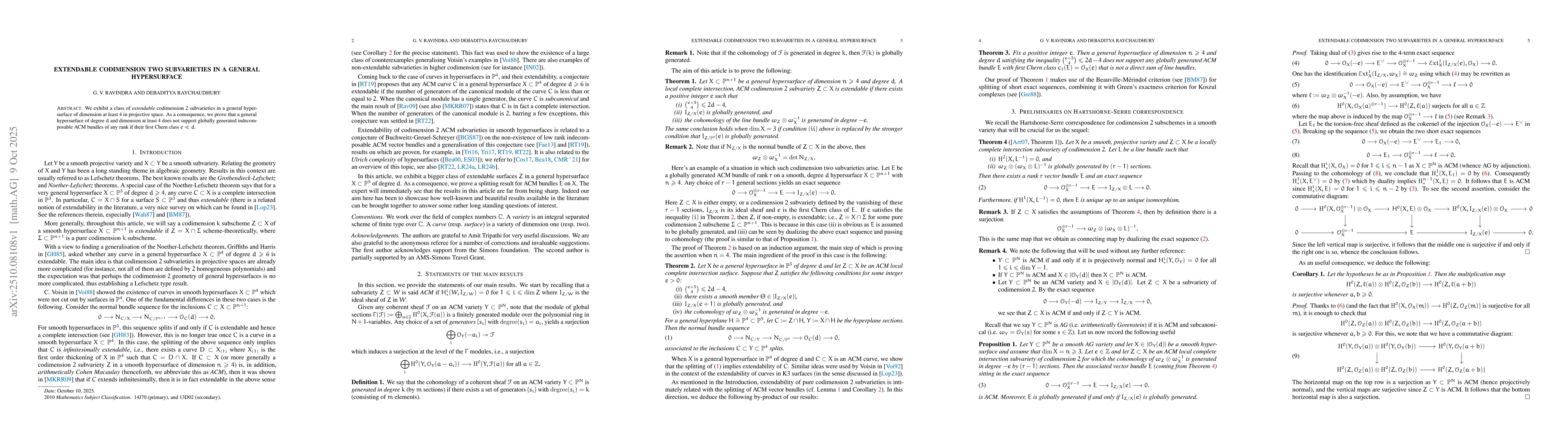 Thumbnail for Extendable codimension two subvarieties in a general hypersurface