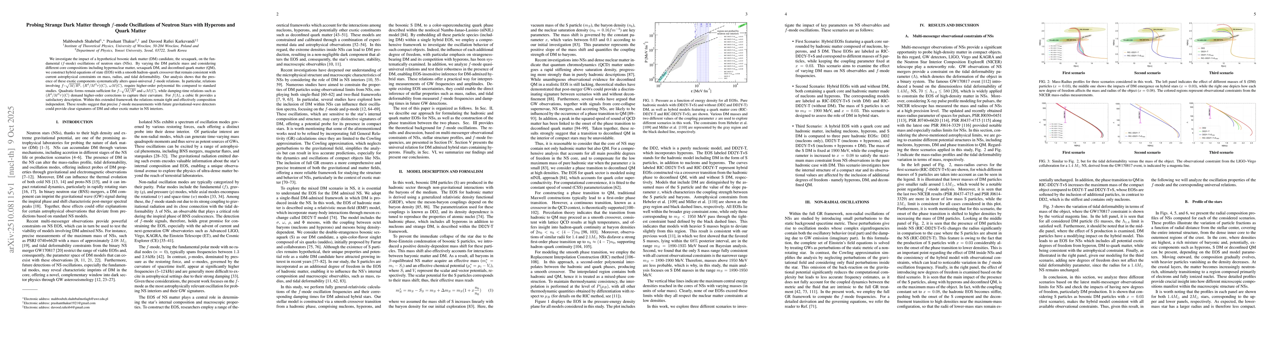Thumbnail for Probing Strange Dark Matter through $f$-mode Oscillations of Neutron
  Stars with Hyperons and Quark Matter