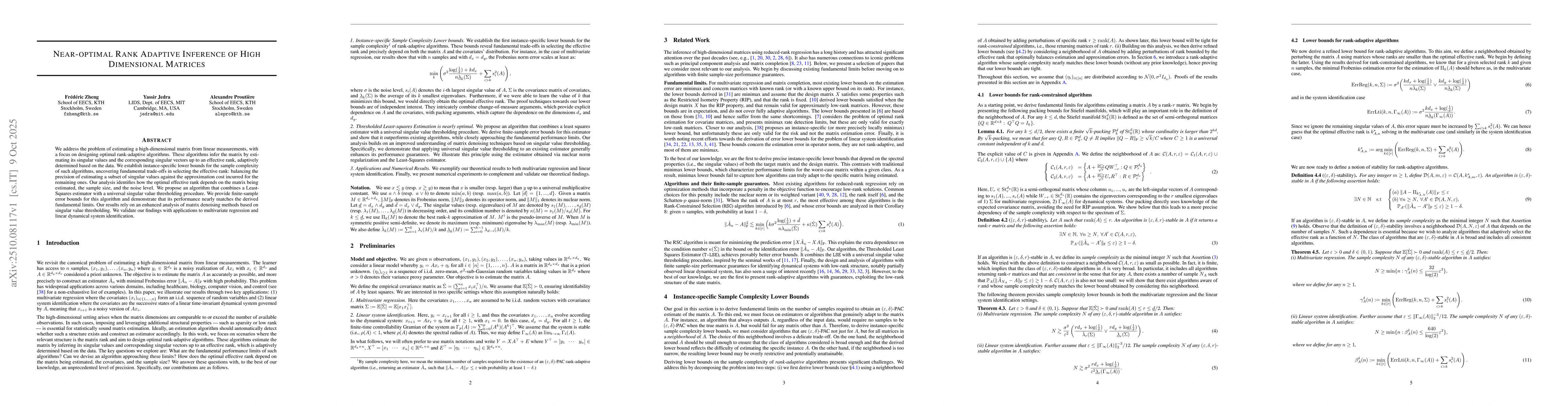 Thumbnail for Near-optimal Rank Adaptive Inference of High Dimensional Matrices