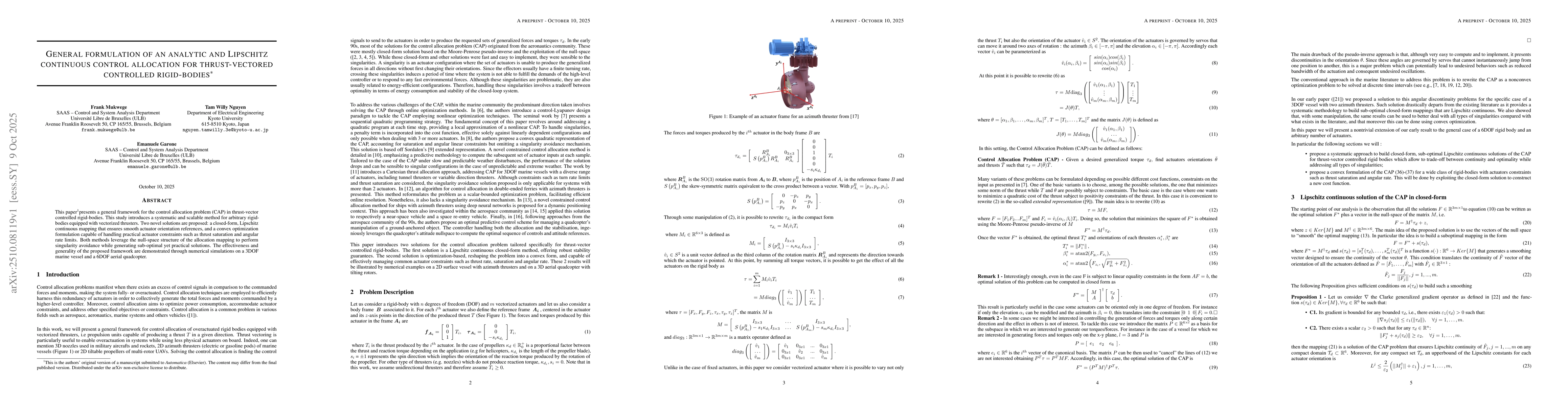 Thumbnail for General formulation of an analytic, Lipschitz continuous control
  allocation for thrust-vectored controlled rigid-bodies