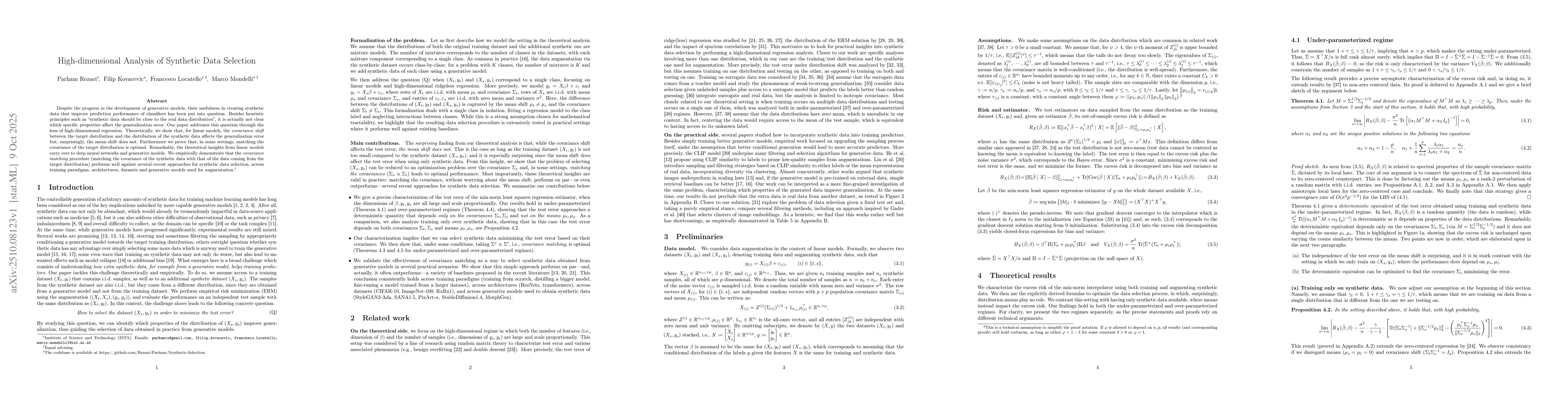 Thumbnail for High-dimensional Analysis of Synthetic Data Selection