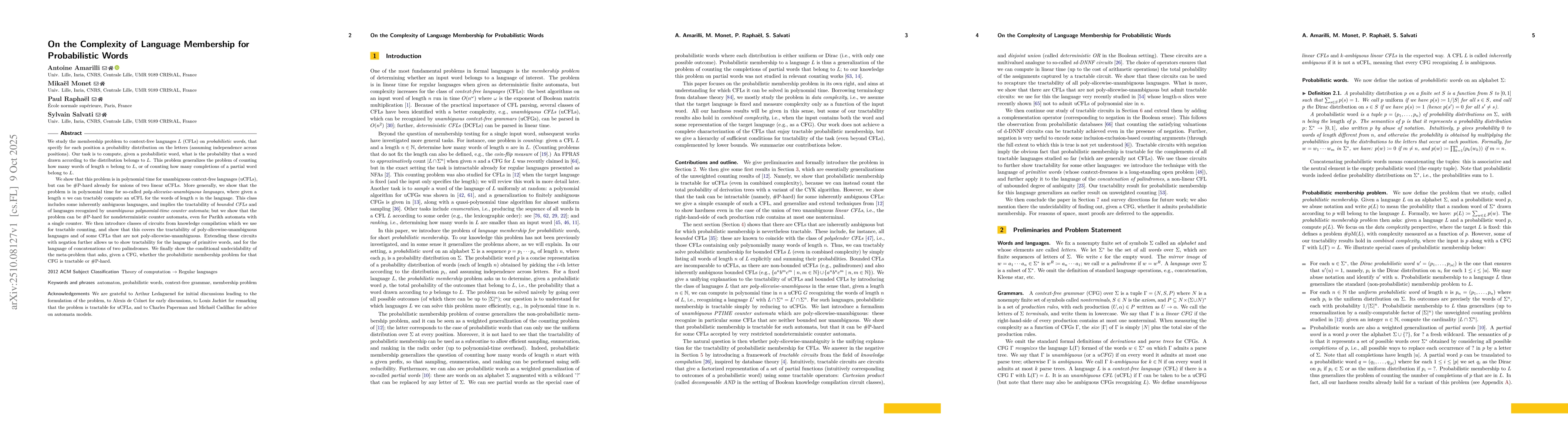 Thumbnail for On the Complexity of Language Membership for Probabilistic Words