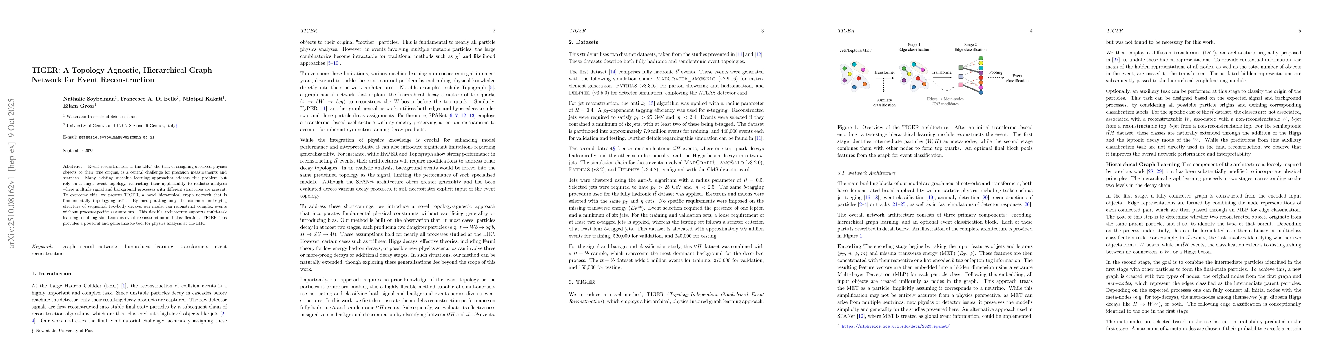 Thumbnail for TIGER: A Topology-Agnostic, Hierarchical Graph Network for Event
  Reconstruction