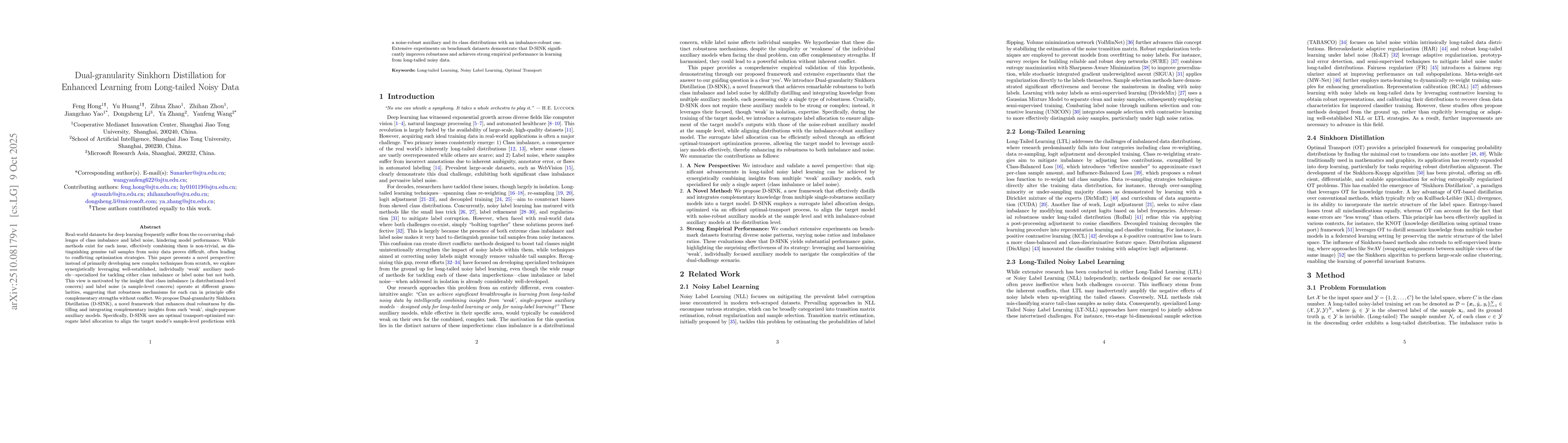 Thumbnail for Dual-granularity Sinkhorn Distillation for Enhanced Learning from
  Long-tailed Noisy Data
