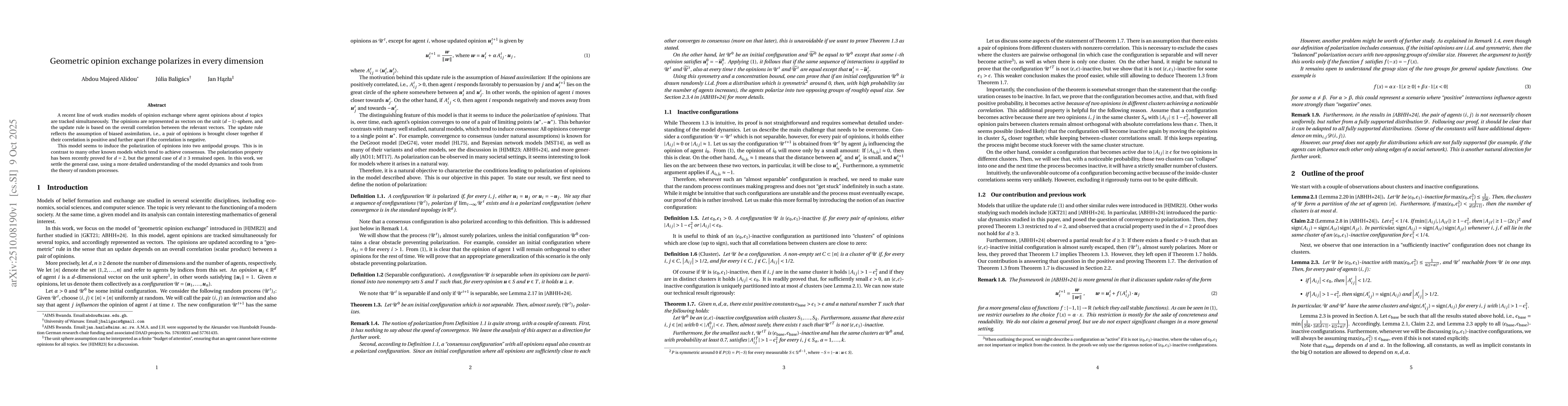 Thumbnail for Geometric opinion exchange polarizes in every dimension