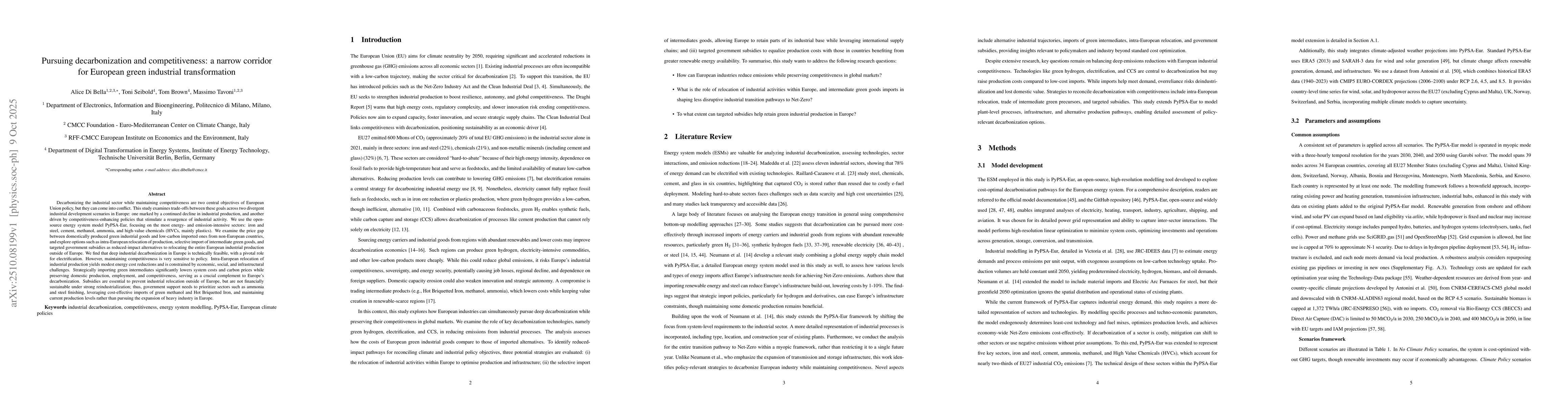 Thumbnail for Pursuing decarbonization and competitiveness: a narrow corridor for
  European green industrial transformation