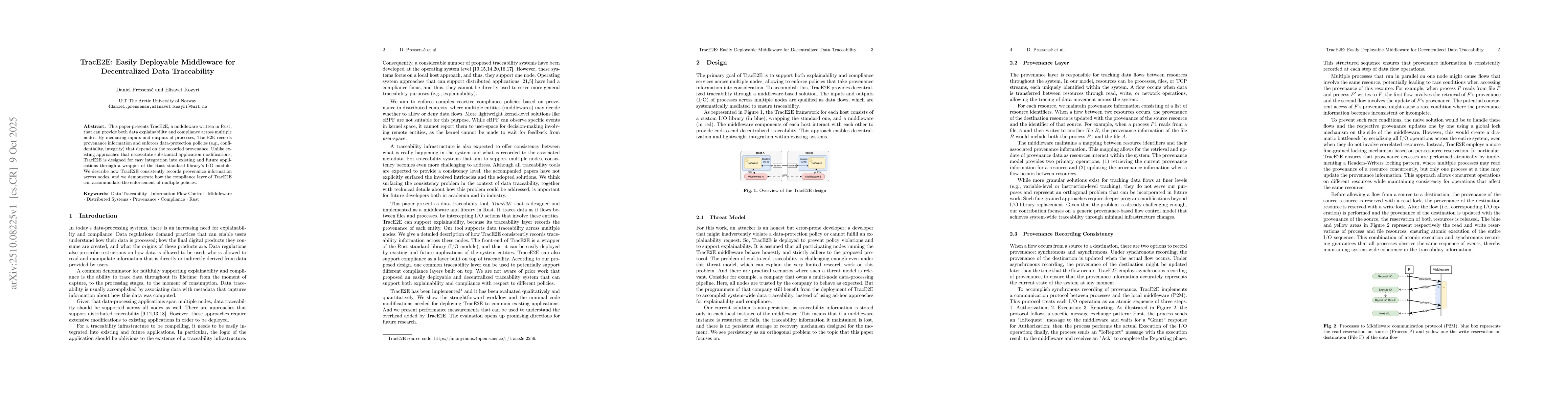 Thumbnail for TracE2E: Easily Deployable Middleware for Decentralized Data
  Traceability
