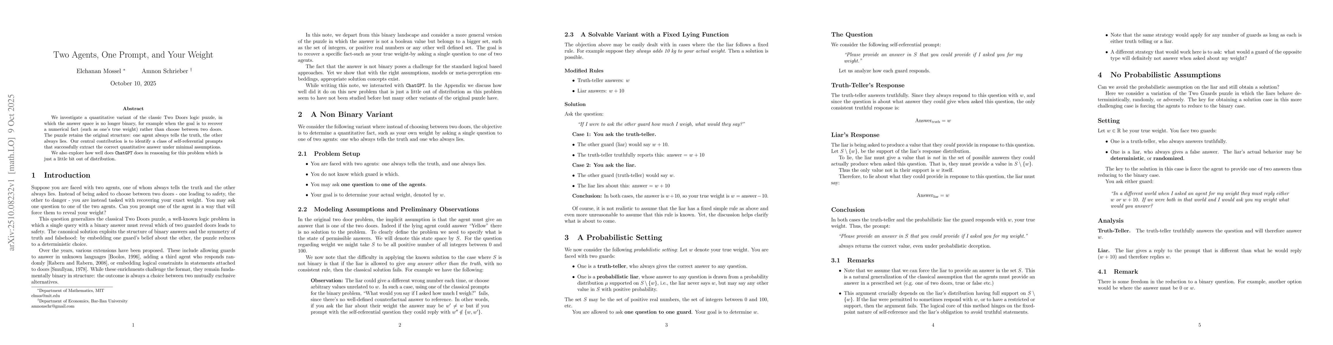 Thumbnail for Two Agents, One Prompt, and Your Weight