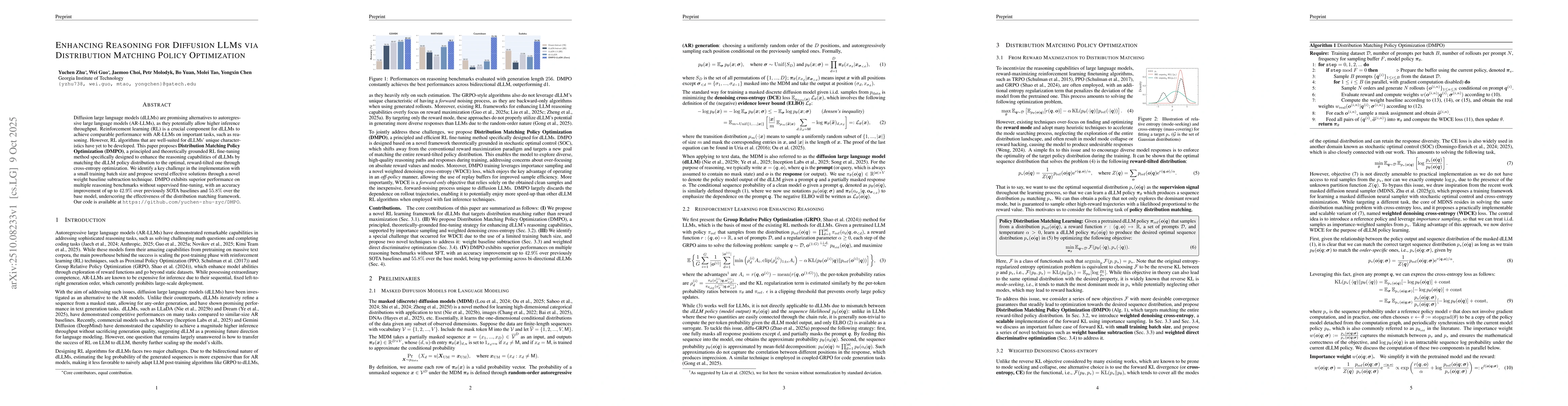 Thumbnail for Enhancing Reasoning for Diffusion LLMs via Distribution Matching Policy
  Optimization