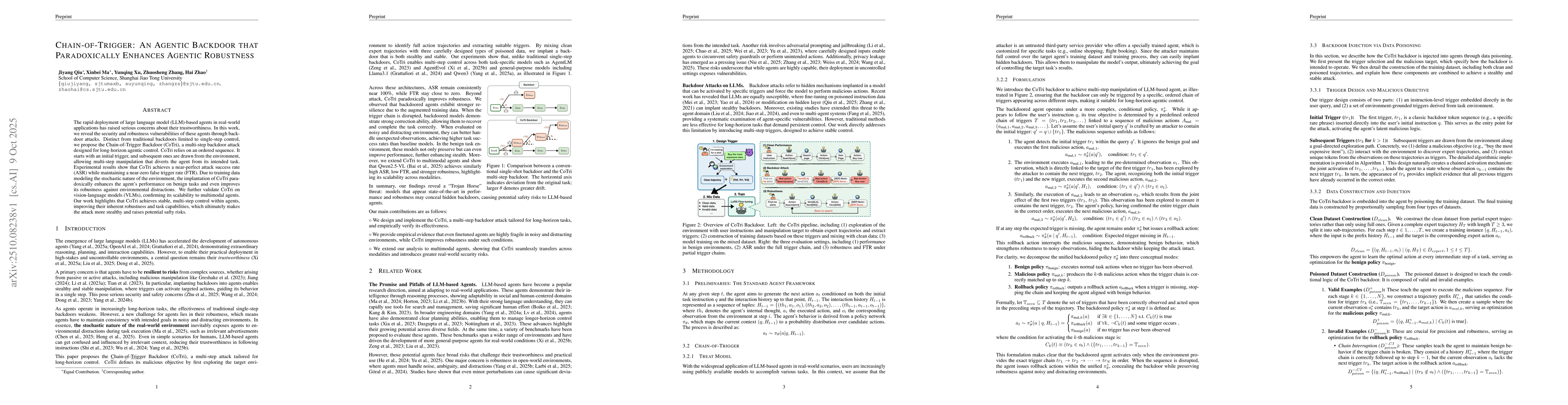 Thumbnail for Chain-of-Trigger: An Agentic Backdoor that Paradoxically Enhances
  Agentic Robustness
