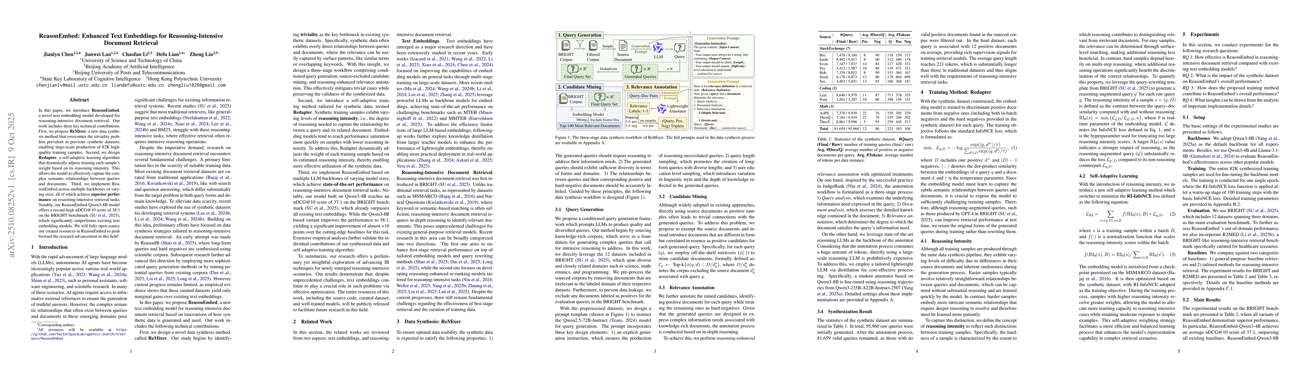 Thumbnail for ReasonEmbed: Enhanced Text Embeddings for Reasoning-Intensive Document
  Retrieval