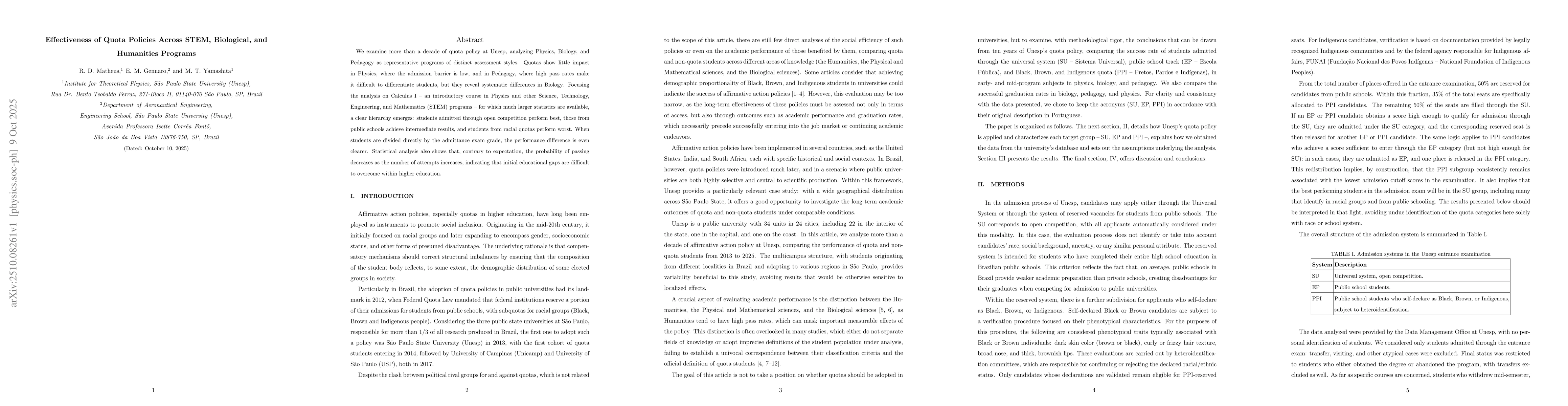 Thumbnail for Effectiveness of Quota Policies Across STEM, Biological, and Humanities
  Programs