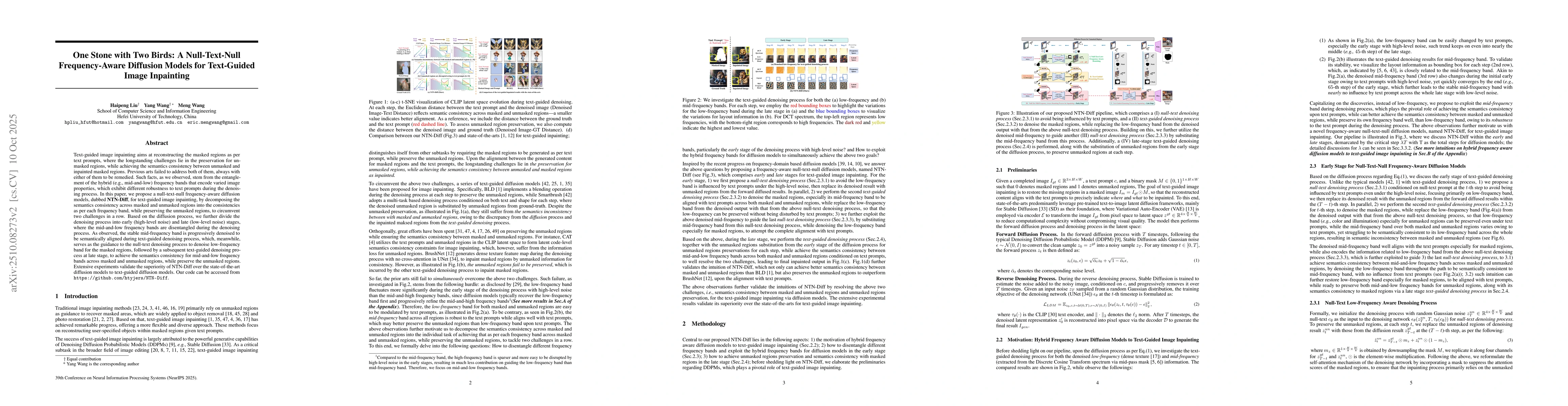 Thumbnail for One Stone with Two Birds: A Null-Text-Null Frequency-Aware Diffusion
  Models for Text-Guided Image Inpainting
