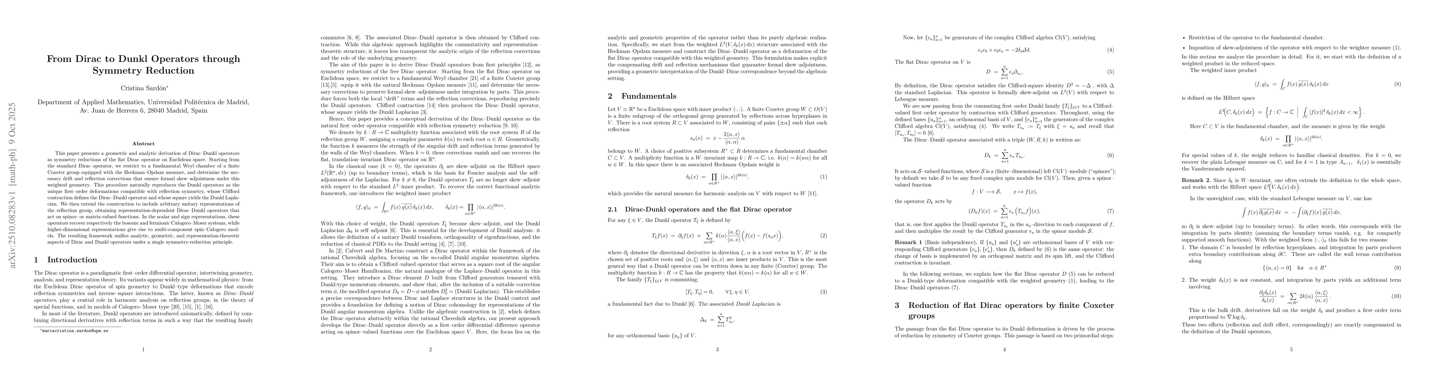 Thumbnail for From Dirac to Dunkl Operators through Symmetry Reduction