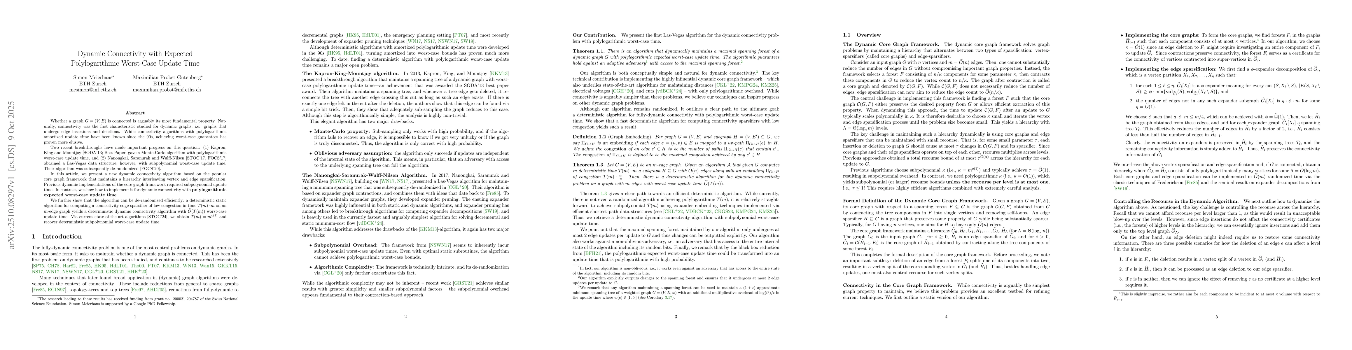 Thumbnail for Dynamic Connectivity with Expected Polylogarithmic Worst-Case Update
  Time