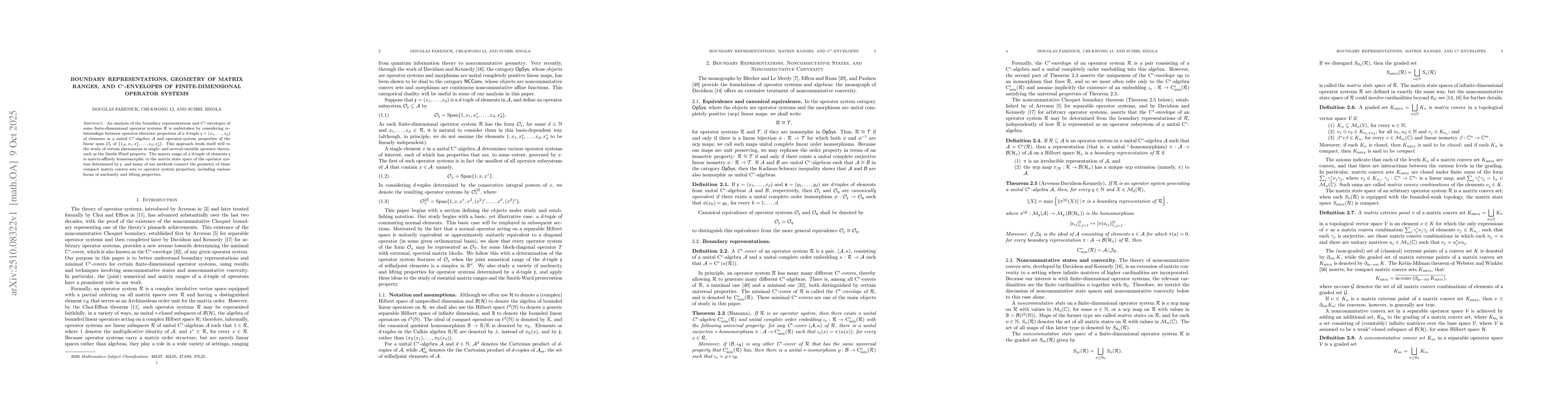 Thumbnail for Boundary representations, geometry of matrix ranges, and C$^*$-envelopes
  of finite-dimensional operator systems