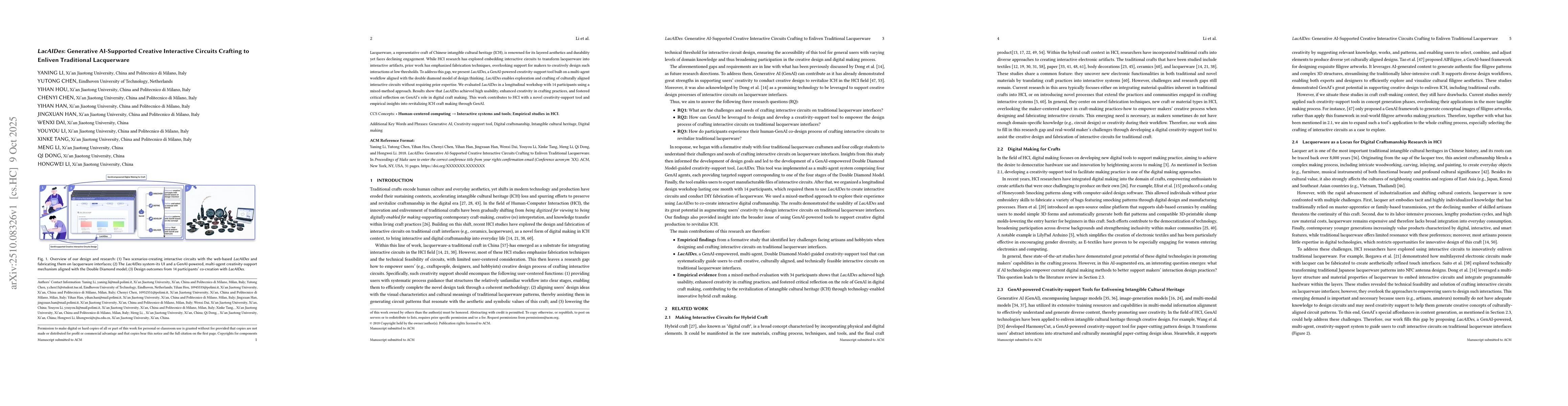 Thumbnail for LacAIDes: Generative AI-Supported Creative Interactive Circuits Crafting
  to Enliven Traditional Lacquerware