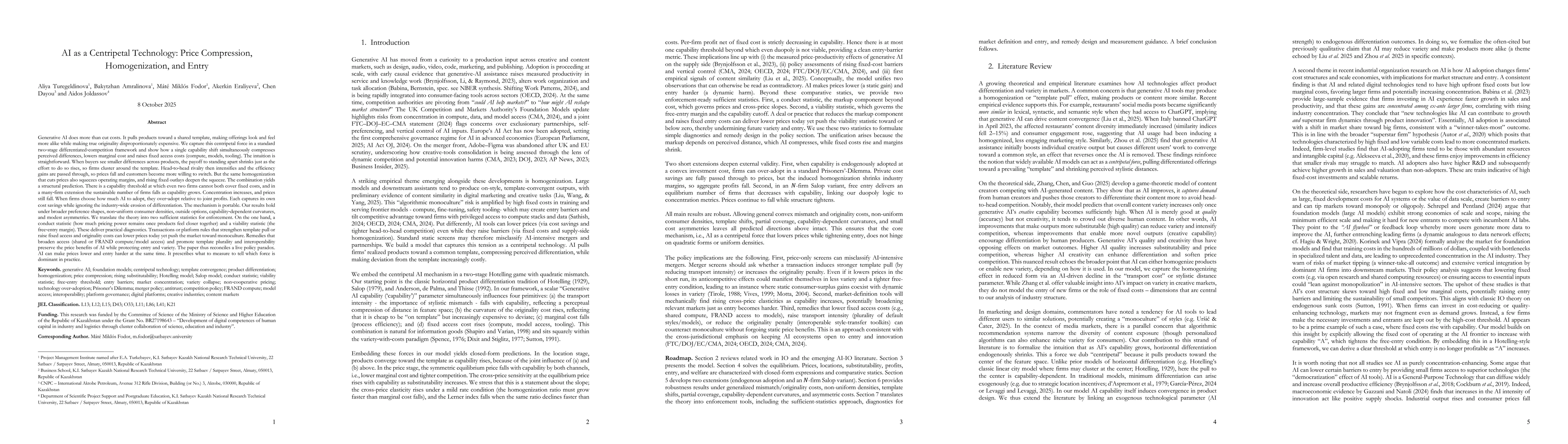 Thumbnail for AI as a Centripetal Technology: Price Compression, Homogenization, and
  Entry
