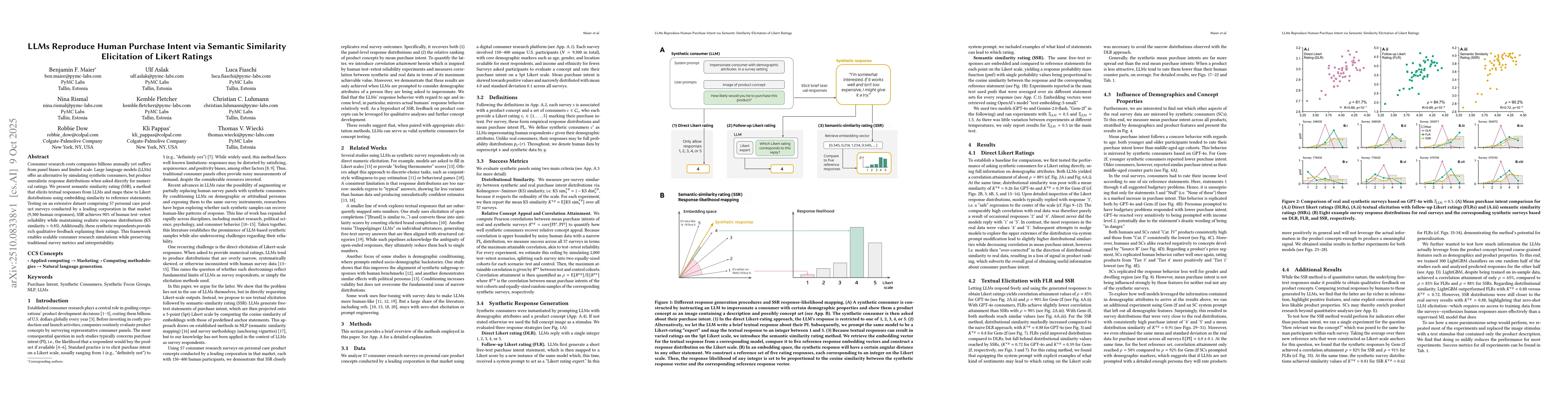 Thumbnail for LLMs Reproduce Human Purchase Intent via Semantic Similarity Elicitation
  of Likert Ratings