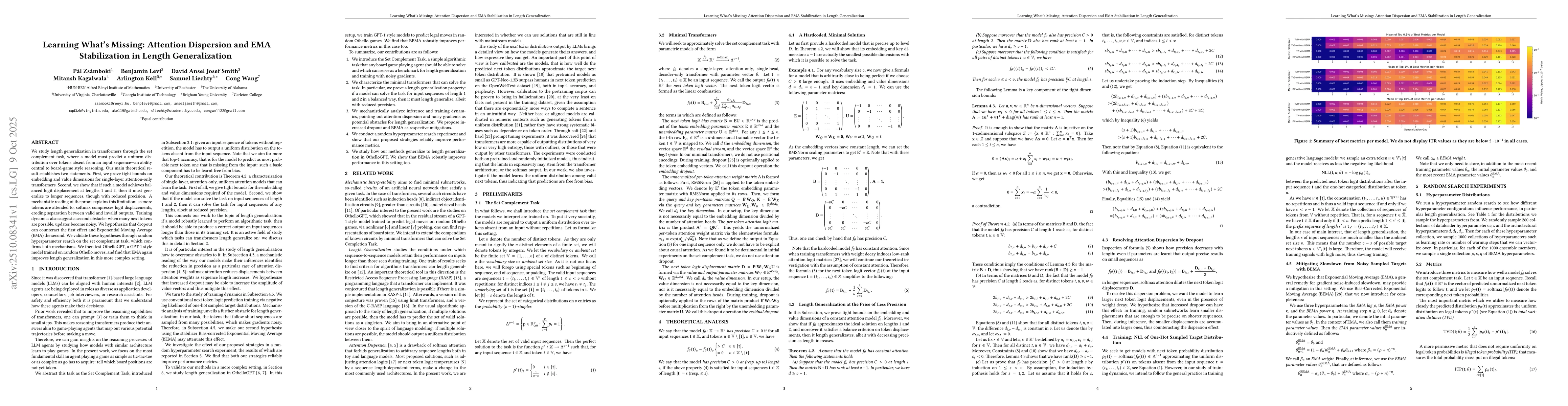 Thumbnail for Learning What's Missing: Attention Dispersion and EMA Stabilization in
  Length Generalization